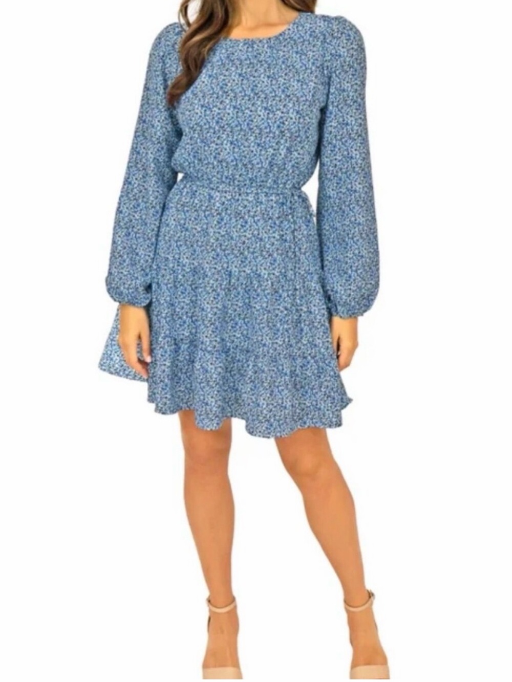 Draper James Floral Long-Sleeve Mini Dress - Blue Sz L